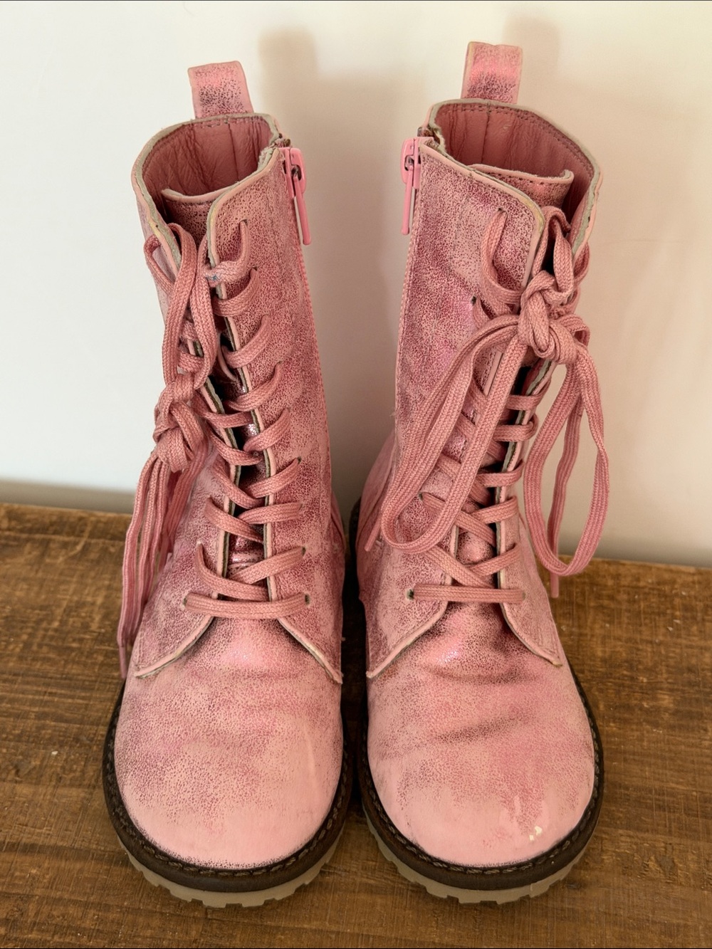 Pazitos Los Angeles Pink Distressed Leather Combat Boots Girls EU 24/US 8